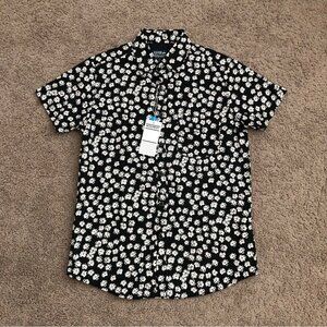 Monument Shirt Mens Size S Allover Black White Floral Short Sleeve Button Up